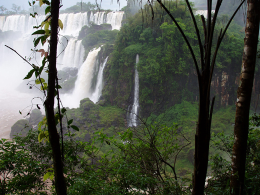 huge waterfall in dense rainforest