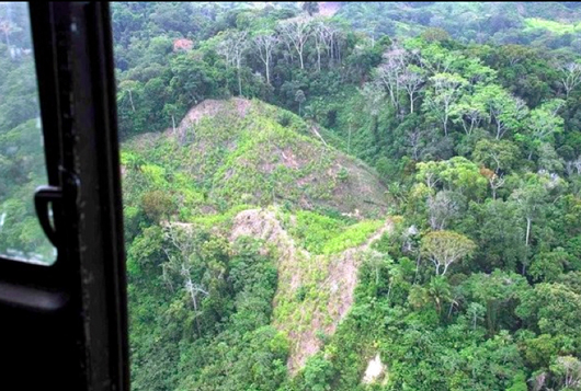 Aerial photograph of deforestation in Colombia.