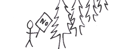cartoon showing protester and trees