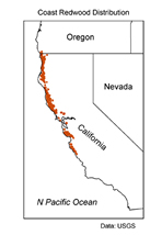 Redwood distribution map