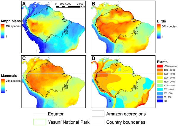 maps showing biodiversity in the amazon